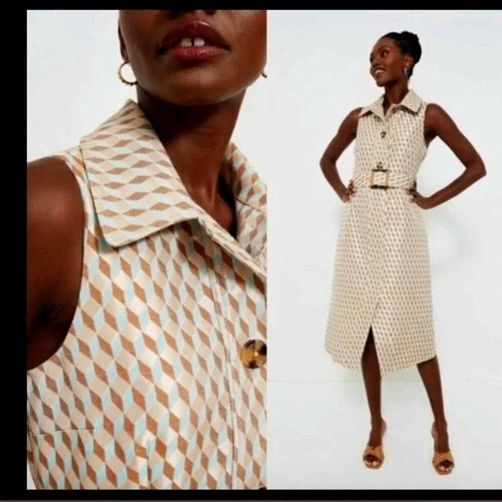 Tuckernuck Ocean Spray Sleeveless Cheyenne Dress – M –Tan & Blue Geometric Print - Picture 2 of 11